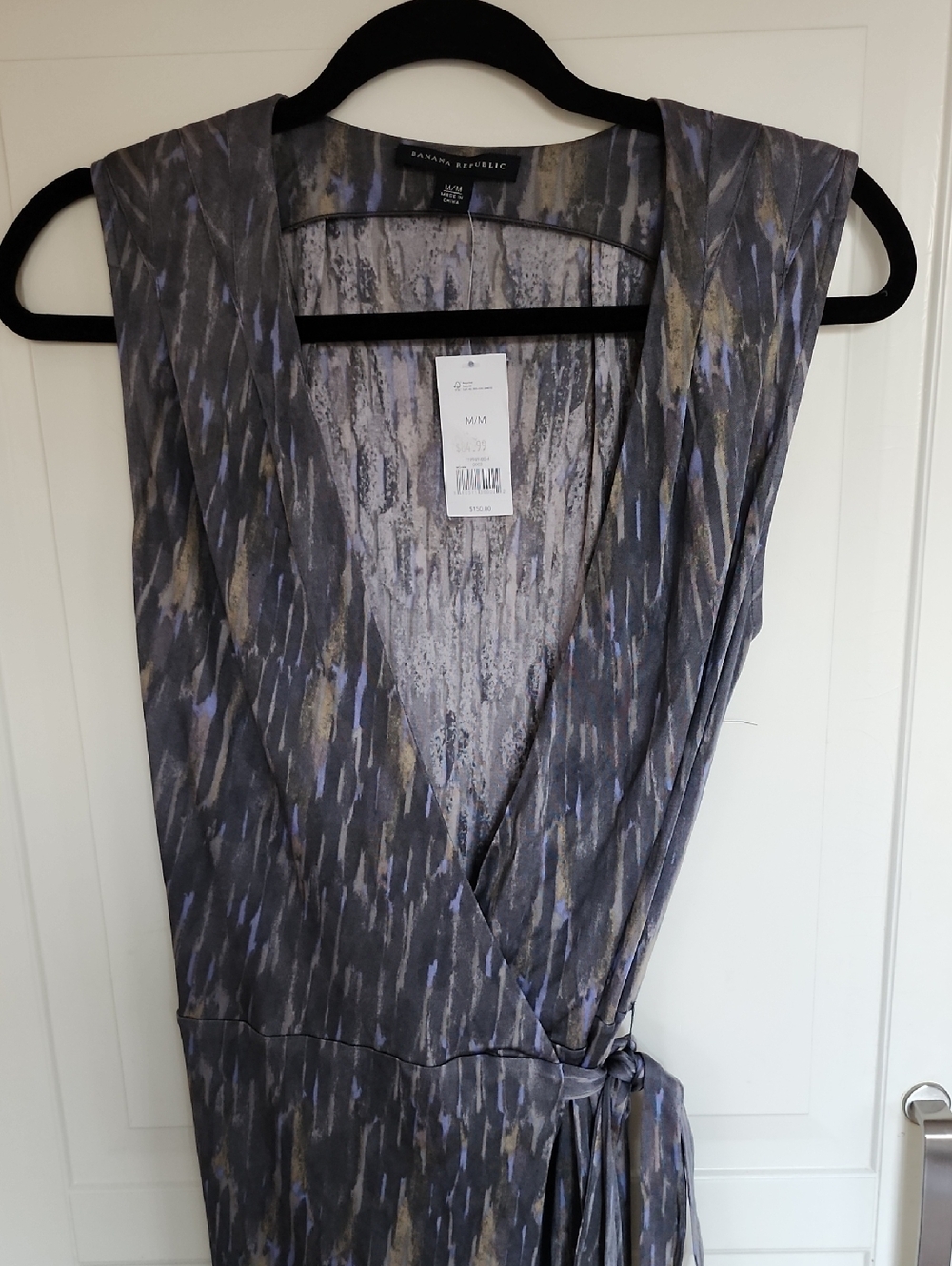 Banana Republic Charcoal Wrap Dress with Lavender and Taupe Pattern